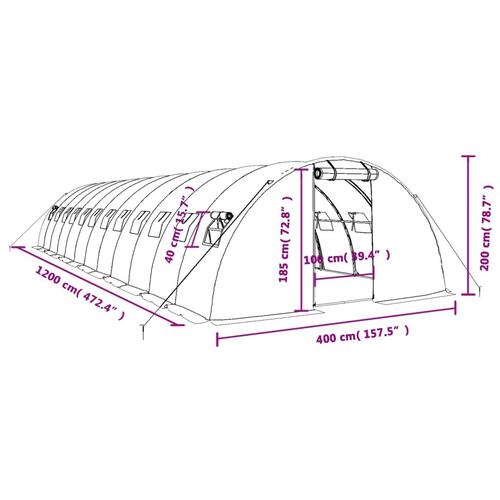 Drivhus med stålstel 48 m² 12x4x2 m grøn