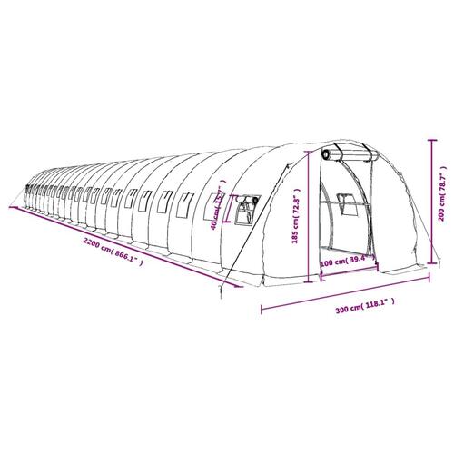 Drivhus med stålstel 66 m² 22x3x2 m grøn