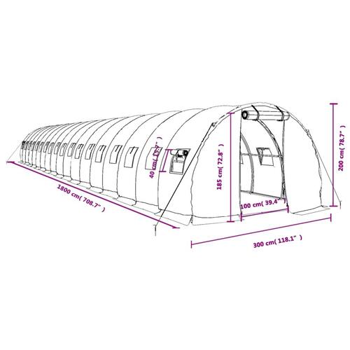 Drivhus med stålstel 54 m² 18x3x2 m hvid