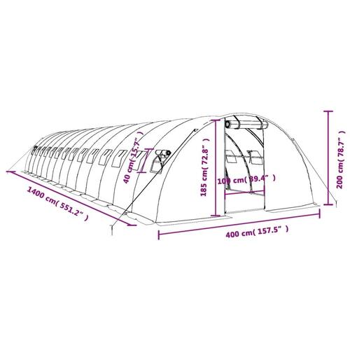 Drivhus med stålstel 56 m² 14x4x2 m grøn