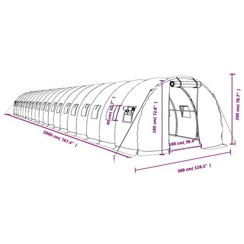 Drivhus med stålstel 60 m² 20x3x2 m grøn