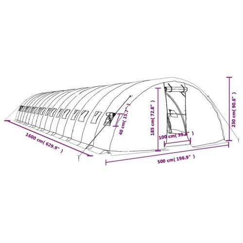 Drivhus med stålstel 80 m² 16x5x2,3 m grøn