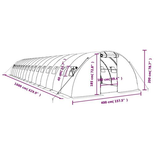 Drivhus med stålstel 64 m² 16x4x2 m hvid