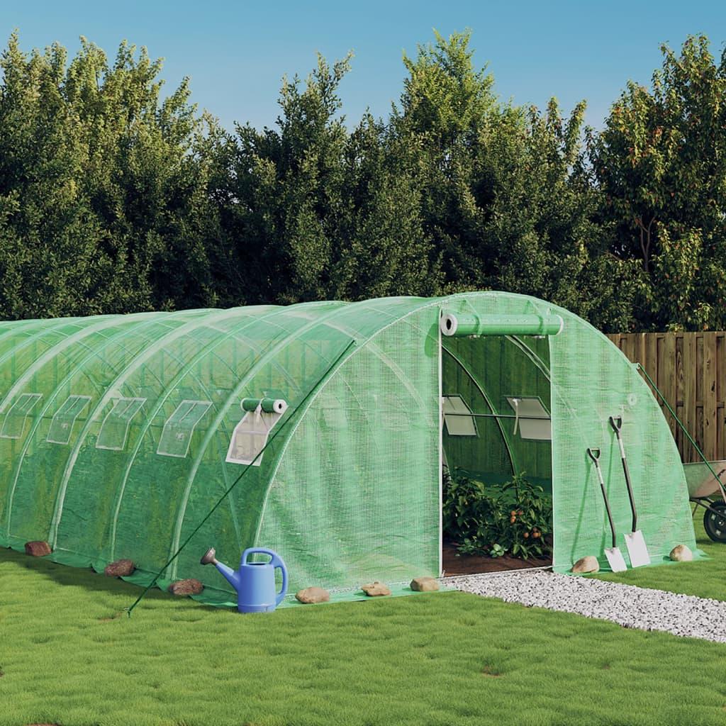 Drivhus med stålstel 64 m² 16x4x2 m grøn