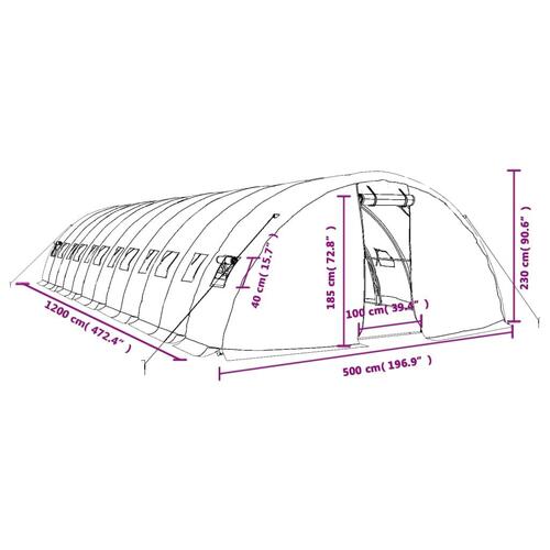 Drivhus med stålstel 60 m² 12x5x2,3 m hvid