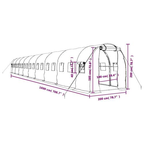 Drivhus med stålstel 36 m² 18x2x2 m hvid