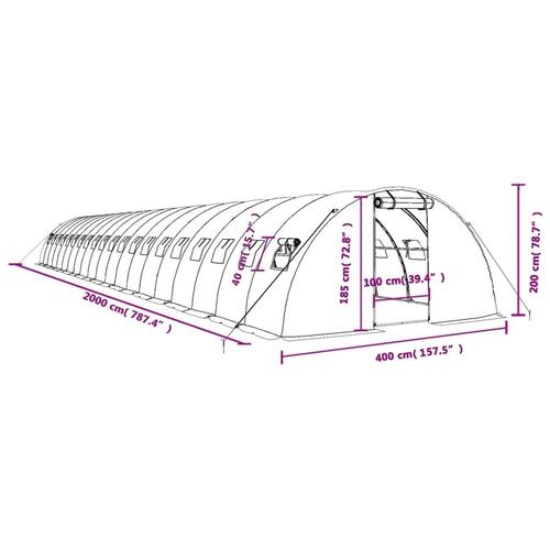 Drivhus med stålstel 80 m² 20x4x2 m hvid