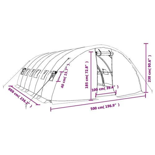 Drivhus med stålstel 30 m² 6x5x2,3 m hvid