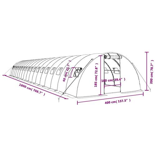 Drivhus med stålstel 72 m² 18x4x2 m hvid