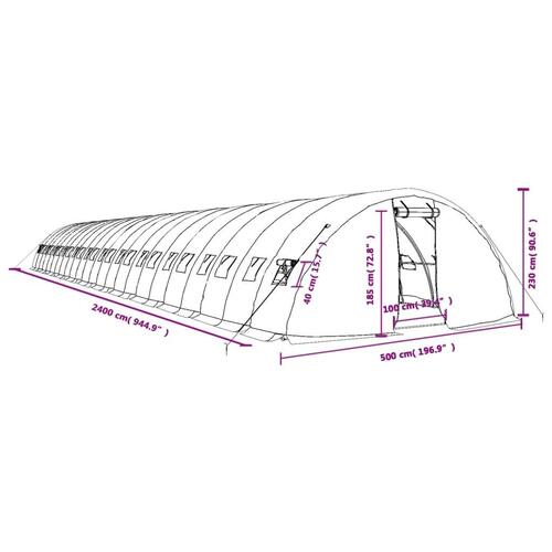 Drivhus med stålstel 120 m² 24x5x2,3 m grøn