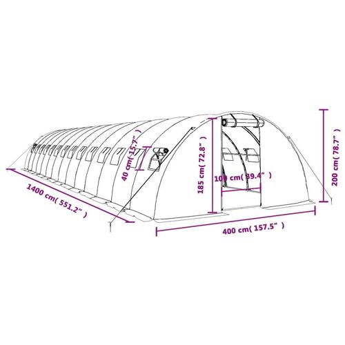 Drivhus med stålstel 56 m² 14x4x2 m hvid