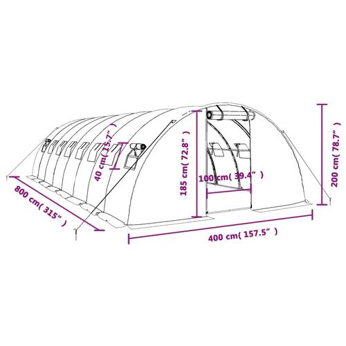 Drivhus med stålstel 32 m² 8x4x2 m grøn
