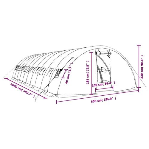 Drivhus med stålstel 50 m² 10x5x2,3 m hvid