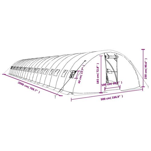 Drivhus med stålstel 100 m² 20x5x2,3 m grøn