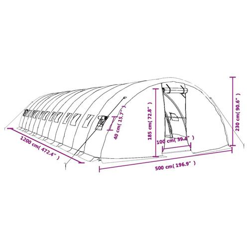 Drivhus med stålstel 60 m² 12x5x2,3 m grøn