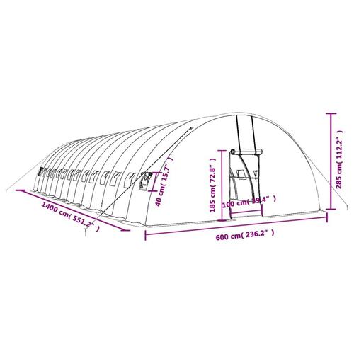 Drivhus med stålstel 84 m² 14x6x2,85 m hvid