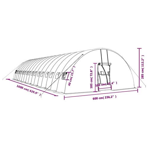 Drivhus med stålstel 96 m² 16x6x2,85 m grøn