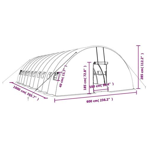 Drivhus med stålstel 60 m² 10x6x2,85 m grøn