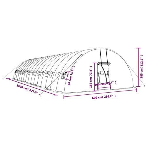 Drivhus med stålstel 96 m² 16x6x2,85 m hvid