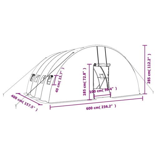 Drivhus med stålstel 24 m² 6x4x2,85 m hvid