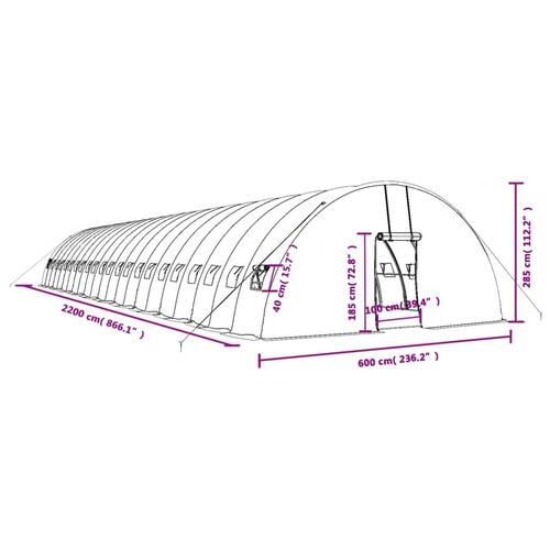 Drivhus med stålstel 132 m² 22x6x2,85 m grøn