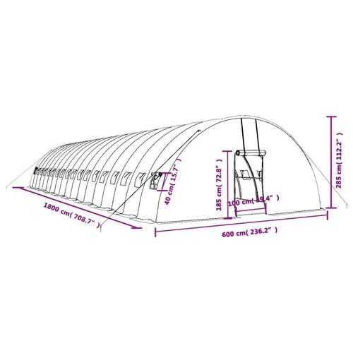 Drivhus med stålstel 108 m² 18x6x2,85 m grøn