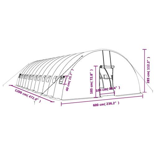 Drivhus med stålstel 72 m² 12x6x2,85 m hvid