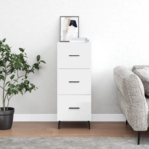 Skænk 34,5x34x90 cm konstrueret træ hvid højglans