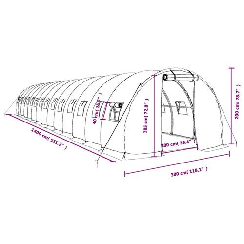 Drivhus med stålstel 42 m² 14x3x2 m hvid