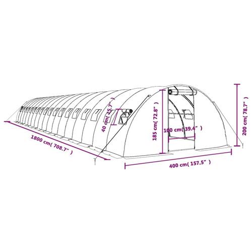 Drivhus med stålstel 72 m² 18x4x2 m grøn