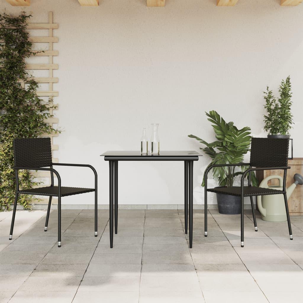 Spisebordssæt til haven 3 dele polyrattan og stål sort