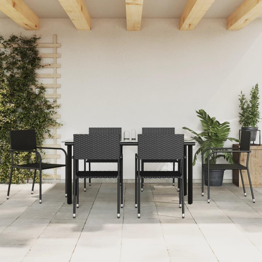 Spisebordssæt til haven 7 dele polyrattan og stål sort