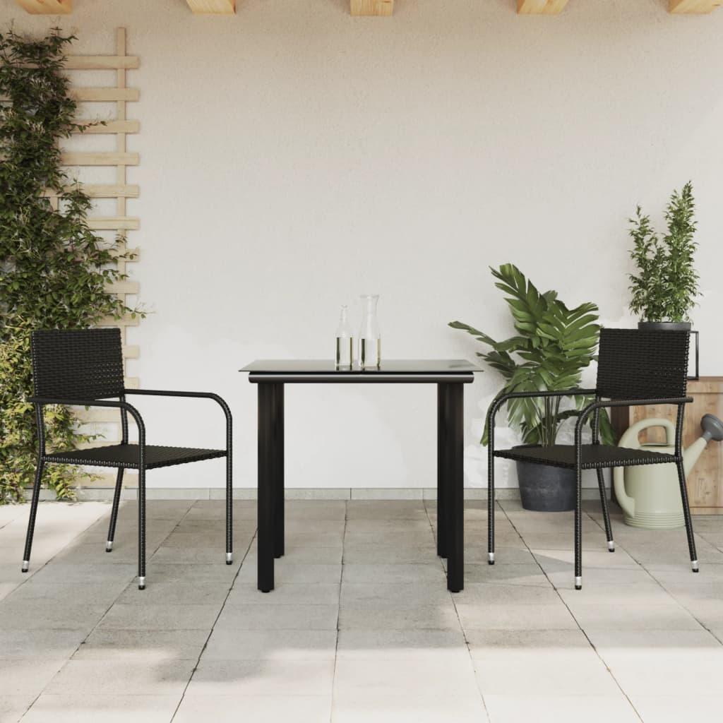 Spisebordssæt til haven 3 dele polyrattan og stål sort