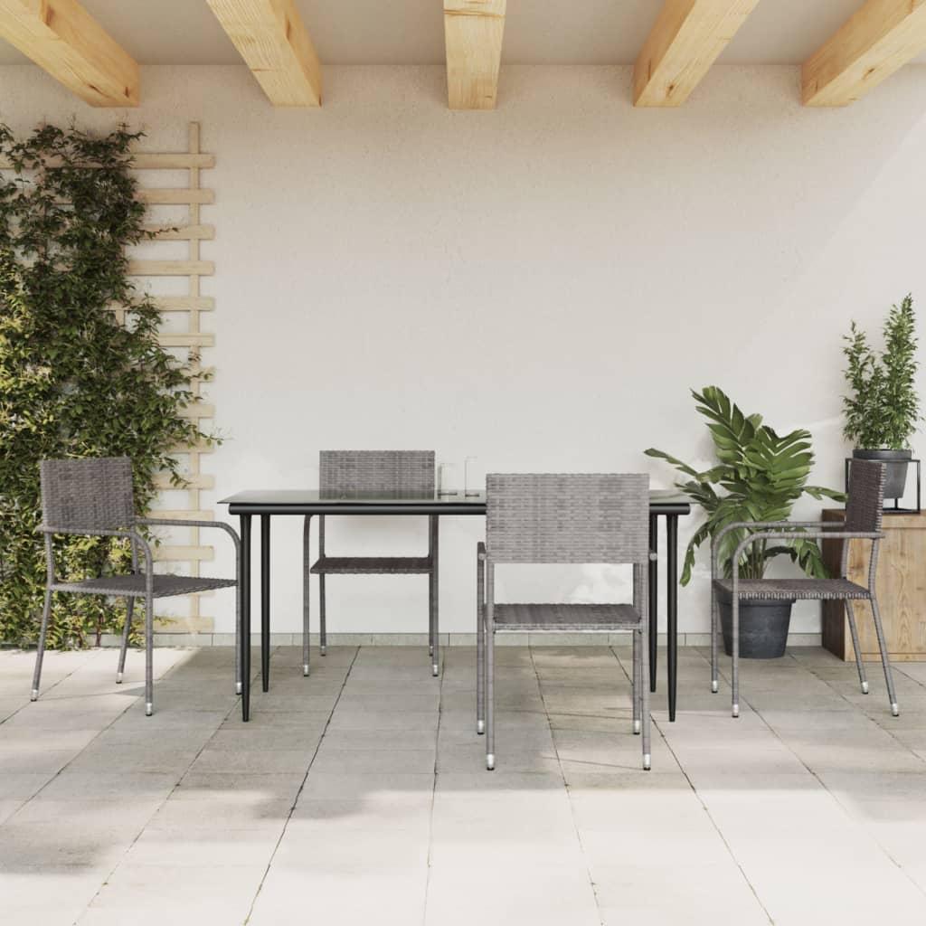 Spisebordssæt til haven 5 dele polyrattan og stål grå og sort