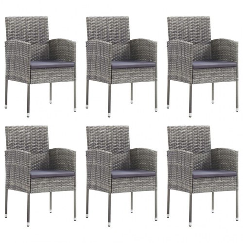 Spisebordssæt til haven 7 dele polyrattan og stål grå og sort