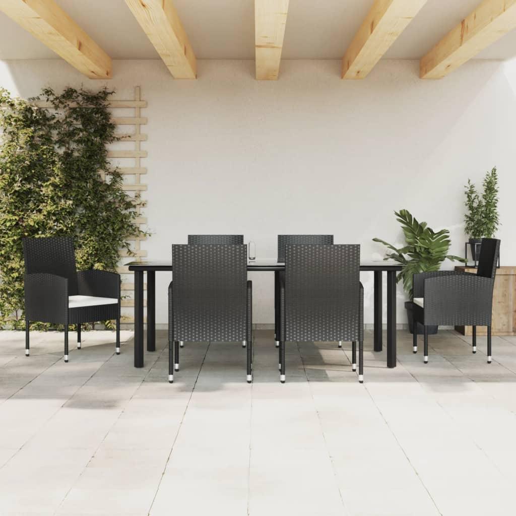 Spisebordssæt til haven 7 dele polyrattan og stål sort