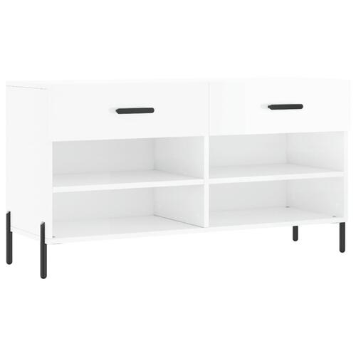 Skobænk 102x35x55 cm konstrueret træ hvid højglans