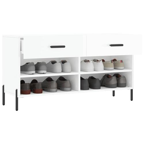 Skobænk 102x35x55 cm konstrueret træ hvid højglans