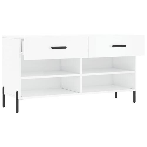 Skobænk 102x35x55 cm konstrueret træ hvid højglans