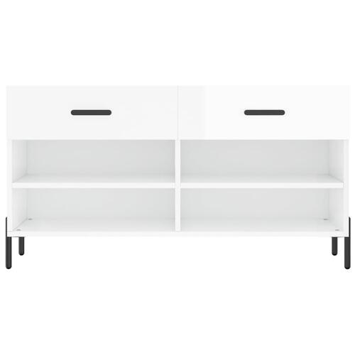 Skobænk 102x35x55 cm konstrueret træ hvid højglans