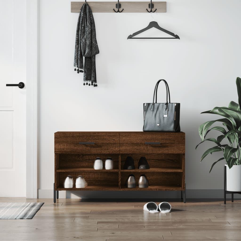 Skobænk 102x35x55 cm konstrueret træ brun egetræsfarve