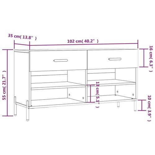 Skobænk 102x35x55 cm konstrueret træ brun egetræsfarve