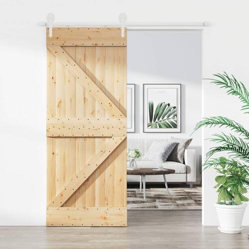 Skydedør med monteringssæt 85x210 cm massivt fyrretræ