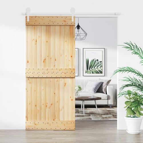 Skydedør med monteringssæt 90x210 cm massivt fyrretræ