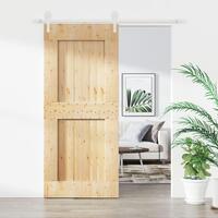 Skydedør med monteringssæt 90x210 cm massivt fyrretræ