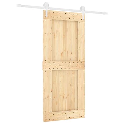 Skydedør med monteringssæt 90x210 cm massivt fyrretræ