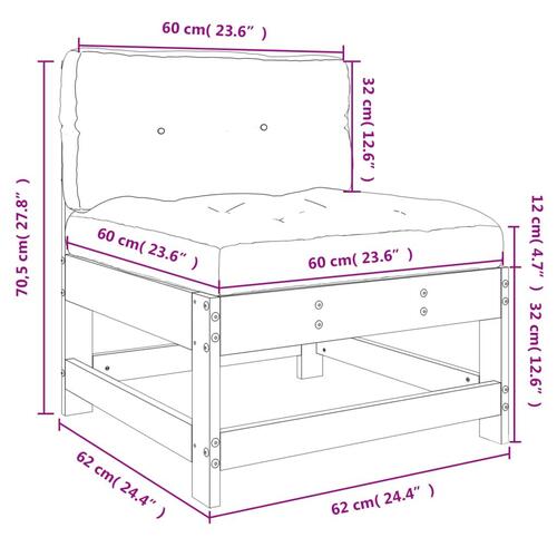 Midtermodul med hynder massivt fyrretræ gyldenbrun