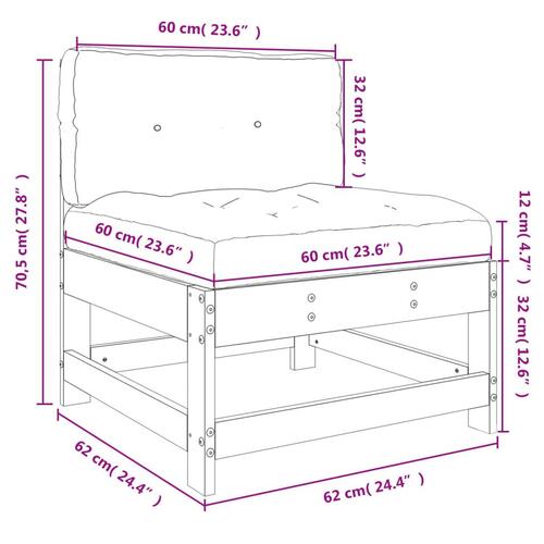 Midtermodul med hynder massivt fyrretræ sort