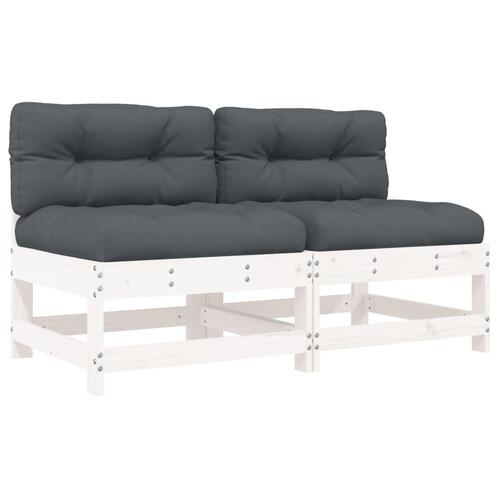 Midtermoduler til sofa 2 stk. med hynder massivt fyrretræ hvid