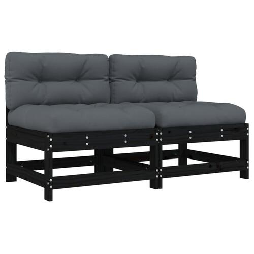 Midtermoduler til sofa 2 stk. med hynder massivt fyrretræ sort